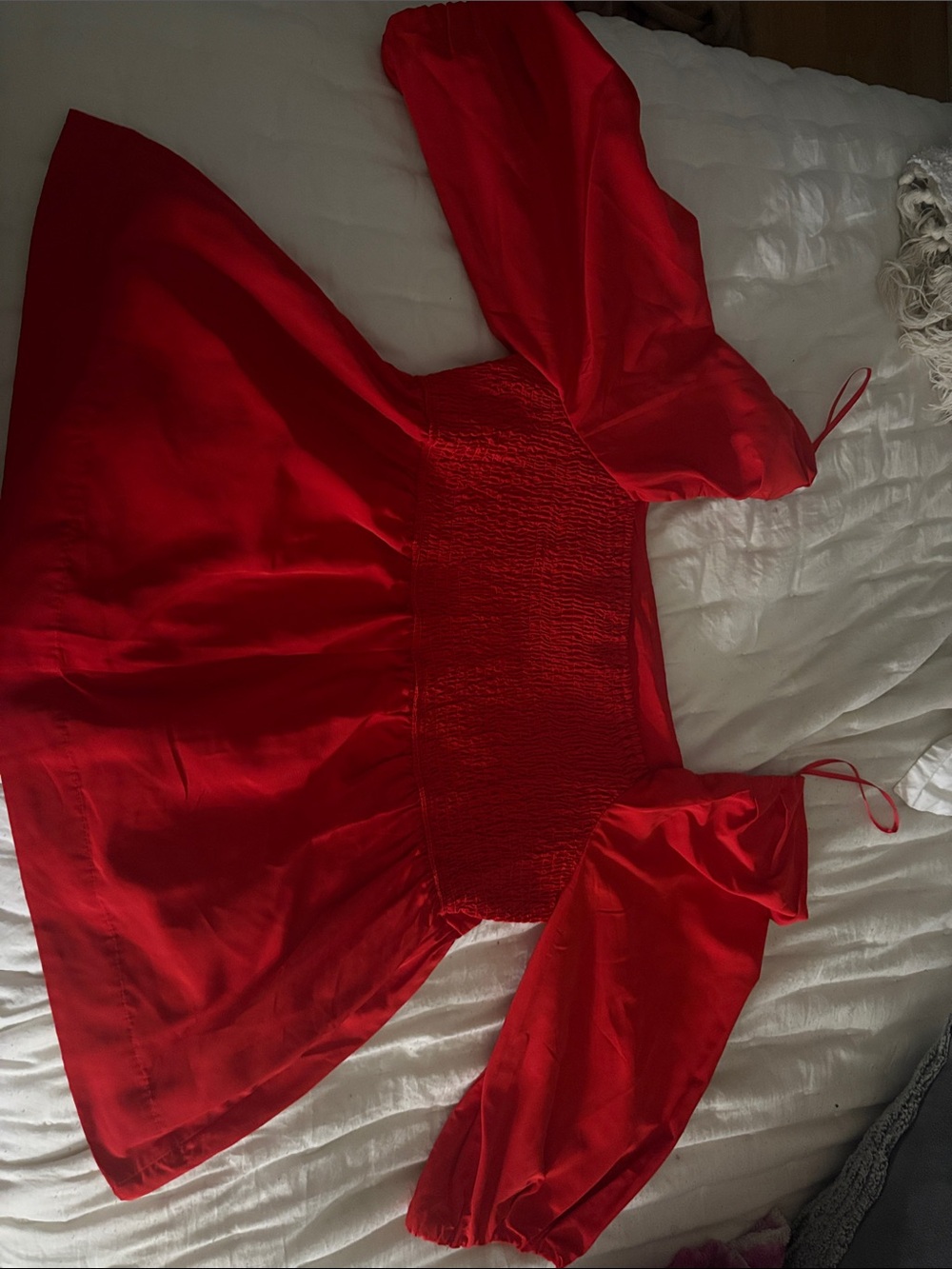 Women's Red Off-Shoulder Smocked Waist Peasant Blouse